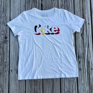 2/$10 Ladies 2XL COCA COLA Coke Off White Cream Graphic Logo Tshirt Fitted Tee